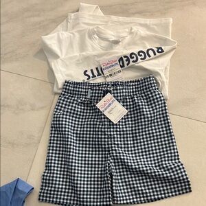 RuggedButts Kids Swim Rashguard Set - Navy and White